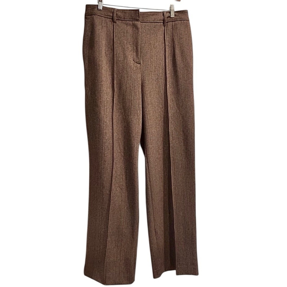 Worthington Trouser Pants Women Size 12 Brown‎ Pattern Textured Straight Leg NWT